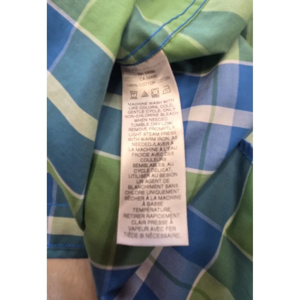 Pendleton Mens Button Down Shirt Large Plaid Green Aqua Cotton